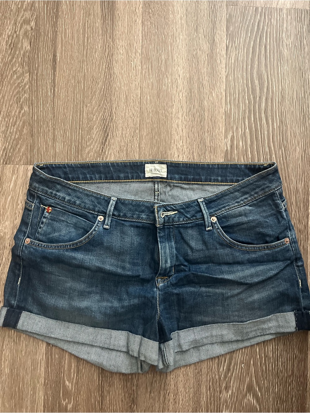 Hudson Jeans Dark Blue Denim Roll-Cuff Shorts